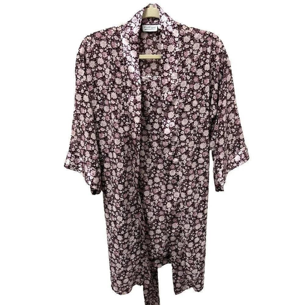 Kathryn Floral Robe Chemise Set Women S Purple Pink Two-Piece Satin Sleepwear‎